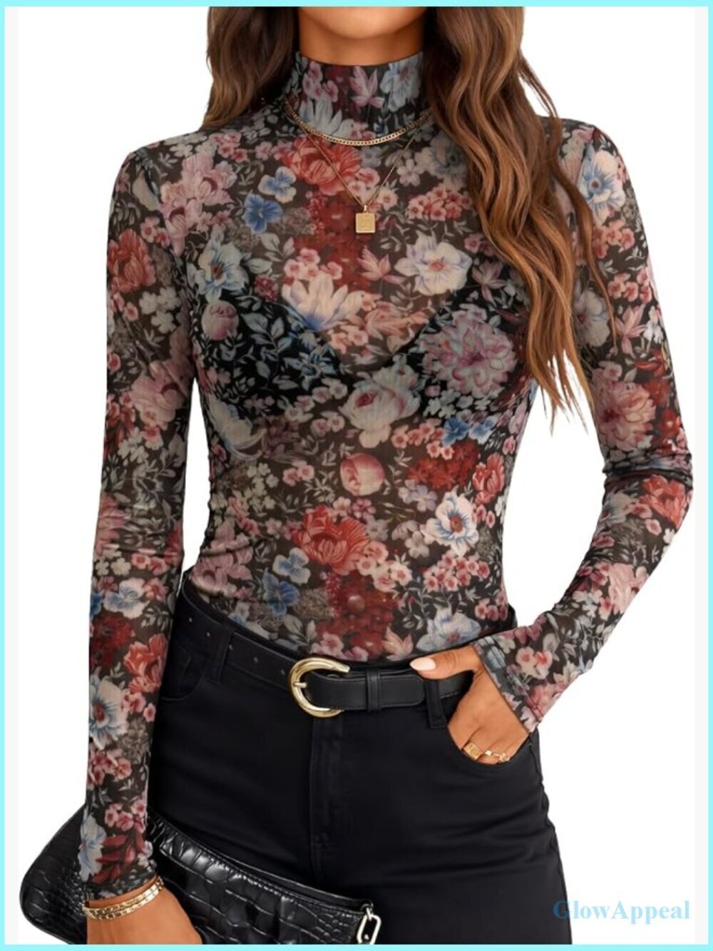 Slim Fit Mesh Sheer Long Sleeve Turtleneck T-Shirt Going Out Top